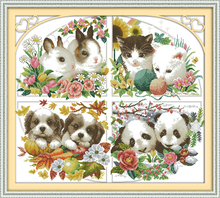 Four seasons animal cross stitch kit 14ct 11ct stamped canvas cross stitching animal lover embroidery DIY handmade needlework 2024 - buy cheap