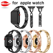 Браслет с бриллиантами для Apple Watch, спортивные часы серии 1, 2, 3 ремешка, стразы, ремешок из нержавеющей стали, 38 мм, 42 мм 2024 - купить недорого