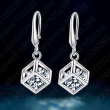 Pendientes de cubo Simple con circonita cúbica brillante para mujer, de Plata de Ley 925 para mujer, joyería de boda para fiesta 2024 - compra barato