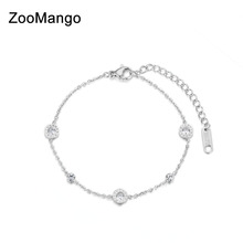ZooMango-pulsera de eslabones y cadena de circonia cúbica para mujer, brazalete con abalorios de acero de titanio, número romano, joyería, Bileklik ZB18019 2024 - compra barato