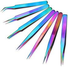 Rainbow Precision Eyebrow Tweezers Stainless Steel Curved Straight Nails Decor Picker Eyelash Extension Makeup Tool JINB01-07-1 2024 - buy cheap