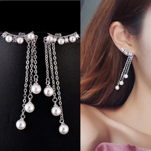 Fashion Long Tassel Earring for Woman Imitation Pearl Earrings Temperament Silver Plated Jewelry Brincos Wholesale Gifts 2024 - buy cheap