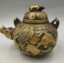 Exquisite Chinese Old Brass Hand-Carved Handicraft Cow Cattle Teapot Tea Set Water Pot Bronze Statue 2024 - buy cheap