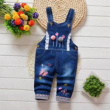 BibiCloa 2020 Kids Pants Cartoon Denim Overall For Girl Bib Jeans Spring Autumn New Children's Butterfly Cartoon Pants 2024 - buy cheap