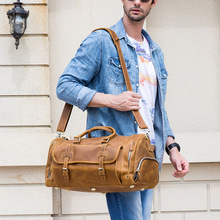 Винтажная дорожная сумка для мужчин, большая спортивная сумка из натуральной кожи Крейзи Хорс с карманом для обуви, большой чемодан в деловом стиле 2024 - купить недорого