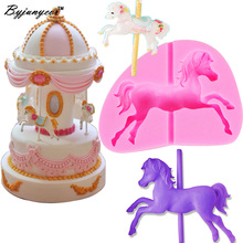 Byjunyeor M253 Carousel Horse UV Resin Silicone Mold Fondant Chocolate Candy Lollipop Crystal Epoxy Soft Clay Bake Tools 2024 - buy cheap