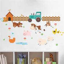 Animais da fazenda dos desenhos animados adesivos de parede decoração do quarto dos miúdos cão vaca pintainho mural arte diy casa decalques cartazes crianças presente 2024 - compre barato