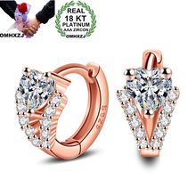 OMHXZJ Wholesale Personality Fashion OL Woman Girl Wedding Rose Gold White V Zircon 18KT Rose Gold Hoop Earrings YE428 2024 - buy cheap