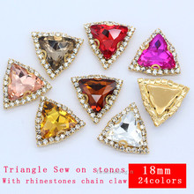 12p 18mm triangle color sewing on costume Dress faceted glass crystal diamante rhinestones applique trims beads gold base button 2024 - buy cheap