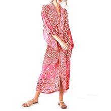 Womens Spring Chiffon Kimono Cardigan Boho Retro Red Paisley Floral Printed Swimsuit Cover Up Loose Mid-Calf Length Beach Dress 2024 - buy cheap