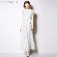 Женское длинное кружевное платье TESSCARA, белое винтажное дизайнерское платье высокого качества 2024 - купить недорого