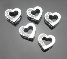 (20, 50)PCS/lot 8mm half rhinestones heart slide charms DIY accessories fit for 8MM Wristband Key chains 2024 - buy cheap