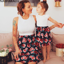 Nashakaite-mini vestido mãe e filha, vestido de verão sem mangas, com estampa floral, para combinar com a família, mae e filha 2024 - compre barato