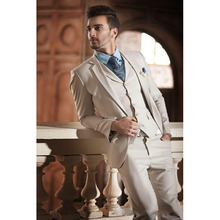 ¡Nuevo diseño 2020! Esmoquin beige de estilo italiano para hombre, trajes de cena para graduación y boda, traje entallado de 3 piezas para hombre 2024 - compra barato