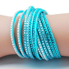 Pulseiras e braceletes de couro femininos, pulseiras com três cores de cristal rosa 2024 - compre barato