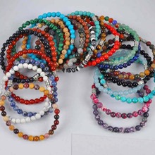 Mixed Stone Beads Tibetan Silver Bracelet Stretch Jewelry (10 pcs/lot) G617 2024 - buy cheap