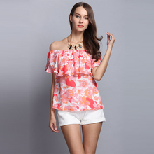 Jessie Vinson Fashion Women Slash Neck Ruffles Print Summer Tops Tees Off Shoulder Beach Blouse Shirt 2024 - buy cheap