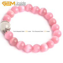 Gem-inside 7.5inch Round Beads Rope Bracelets Round Pink Cat Eye Glass Beads Bracelets For Women Gift Fashion Jewelry For Girl 2024 - buy cheap
