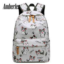 Женский холщовый рюкзак Amberler с принтом кошки, повседневные женские дорожные рюкзаки для ноутбука, новые школьные сумки для девочек-подростков, сумка на плечо 2024 - купить недорого