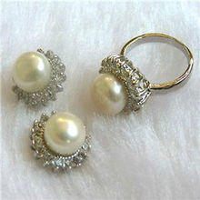 Moda Noblest Akoya blanco Natural perla cultivada anillo + juego de pendientes> Nuevo-reloj al por mayor piedra de cuarzo CZ cristal 2024 - compra barato
