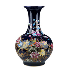 Jingdezhen-florero grande de cerámica China para decoración del hogar, jarrón de flores de cristal Azul Real, esmalte de porcelana pintado a mano, jarrón de cristal grande 2024 - compra barato