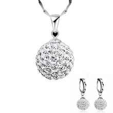New Cute Crystal Ball Stud Earrings Necklace Pendant For Women Prom Party Silver Jewelry Set Female Oorbellen jewellery Bijoux 2024 - buy cheap