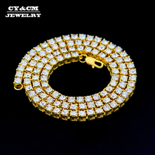 Мужское ожерелье на длинной цепочке в стиле хип-хоп со стразами, роскошное Золотое и Серебряное ювелирное изделие, 1 ряд, 5 мм 2024 - купить недорого