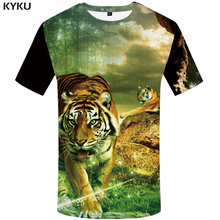 Мужская футболка с принтом KYKU, черная приталенная футболка с 3D-принтом тигра и леса, лето 2018 2024 - купить недорого