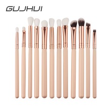 GUJHUI 12Pcs Professional Eyes Makeup Brushes Set Wood Handle Eyeshadow Eyebrow Eyeliner Blending Powder Smudge Brush #257601 2024 - buy cheap