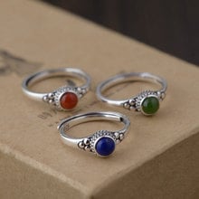 FNJ 925 Silver Lapis Ring for Women Jewelry Natural Red Agate New Fashion 100% Pure S925 Silver Jasper Ring Adjustable Size 2024 - buy cheap