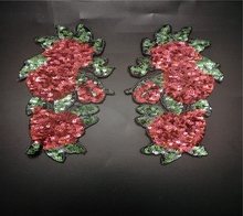Patches bordados com lantejoulas flor vermelha, acessórios de costura para decoração de roupas 2024 - compre barato
