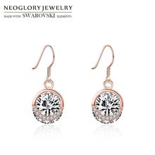 Neoglory S925 Sterling Silver & Zircon Rose Gold Color Dangle Earrings Classic Round Shining Style For Lady Brincos Bijoux Gifts 2024 - buy cheap