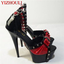 fashion unique rivets 15cm ultra high heels sandals 6 inch Spell color rivet high heels Ankle straps High Heel Shoes Sexy 2024 - buy cheap