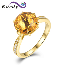 High Quality Wedding Engagement Solid 14K Yellow Gold Natural Citrine Gemstone Diamond Fashion Ring for Women 2024 - buy cheap