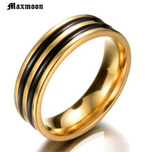 Кольцо Maxmoon 6 ММ золотого цвета из титана, обручальные кольца для мужчин и женщин, трендовые черные кольца с канавкой, ювелирные изделия, размер США 2024 - купить недорого