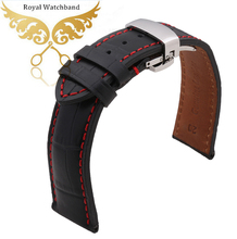 Watch band 18mm 20mm 22mm High Quality Black Genuine Leather Watch Band Strap Silver Steel Butterfly Watch buckle Free Shipping 2024 - buy cheap