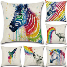 watercolor painting horse cushion cover cotton linen colorful horse home decorative pillows for animal sofa 2024 - buy cheap