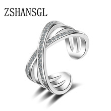 Anéis de cor de prata para mulher na moda multi-camada cruz mosaico aaa cz zircão anéis redimensionáveis bague femme infinito anel de amor 2024 - compre barato