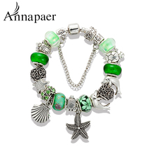 ANNAPAER-pulsera con abalorios de tortuga para mujer, brazalete de cuentas de cristal de Murano verde Original, regalo de joyería artesanal, B15405 2024 - compra barato