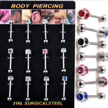 PINKSEE 12Pcs Wholesale Lots 316 Surgical Steel Tongue Rings Crystal Body Piercing Jewelry 2024 - buy cheap