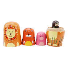 5 Pcs/Set Children Cute Fun Wooden Doll Cartoon Animal Paint Nesting Dolls Russian Matryoshka Doll Gift for Baby 2024 - buy cheap