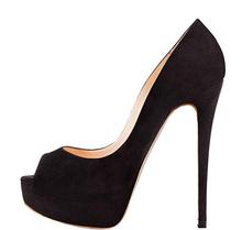 Moraima Snc Woman High Heel Shoes Black Suede Peep Toe Platform Pumps Super High Sexy Stiletto Dress Heels Lady Big Size Shoes 2024 - buy cheap