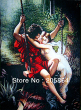 Free shipping hot sell fabric picture,new technical items,gobelin tapestries,sweet lovers on the swing 2024 - купить недорого