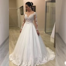 vestido de noiva White Long Sleeve Wedding Dress Ball Gown Lace Applique Illusion Scoop Neck Court Train Bridal Gowns 2024 - buy cheap