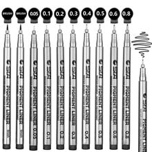 Fineliner-conjunto de canetas de desenho com 10 pigmentos pretos, delineador, canetas para desenho, diário, desenho, elaboração de escritório 2024 - compre barato