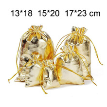 Lote de 50 bolsas de tela con cordón para embalaje, bolsas de tejido de color dorado/plateado para boda, regalo de Navidad, 13x18, 15x20, 17x23 cm 2024 - compra barato