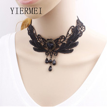 YIERMEI New Women Choker Necklace Jewelry Statement Necklace Women Retro Gothic Punk Collar Black Lace Tassels Decor 2024 - buy cheap