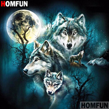 Homfun 5d diy pintura diamante quadrado completo/broca redonda "animal lobo" bordado 3d ponto cruz presente decoração para casa a00639 2024 - compre barato