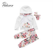 2017 Brand New Infant Toddler Newborn Baby Girls Floral Outfit Clothes Tracksuit Hooded Tops+Leggings Pants Headband 3Pcs Set 2024 - buy cheap