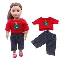 Doll clothes red Christmas tree sweater +black pant toy accessories fit 18 inch Girl doll and 43 cm baby dolls c295 2024 - buy cheap